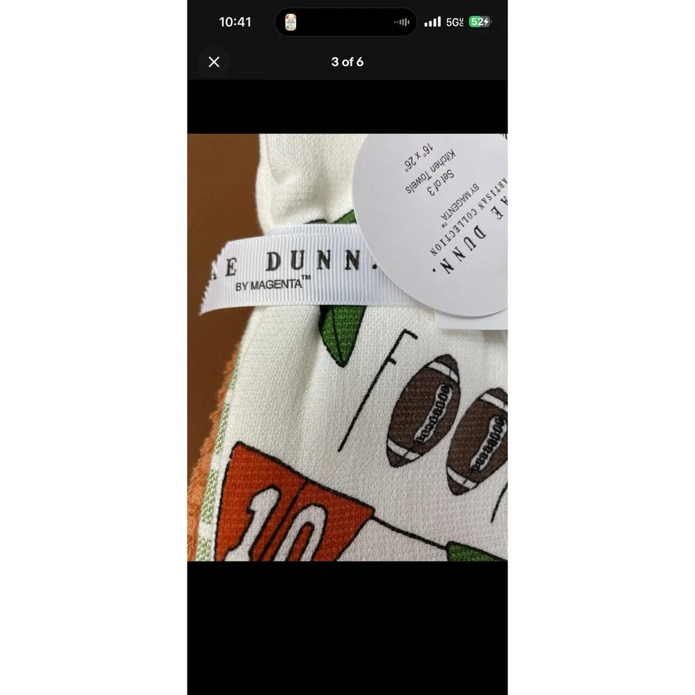 Rae Dunn Football Season Kitchen Towels Set of 3 Green Orange White 16x26 NEW